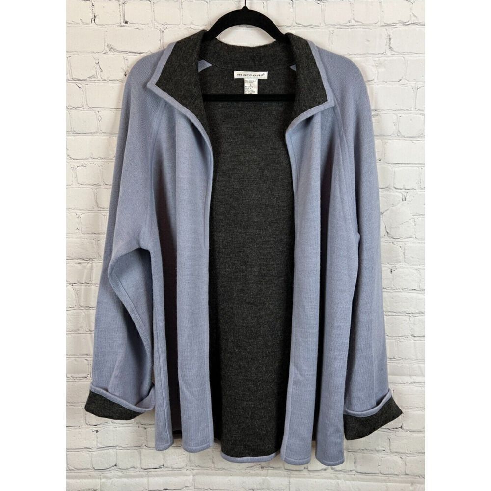 MARCONI light blue gray wool blend open front knit cardigan sweater size L